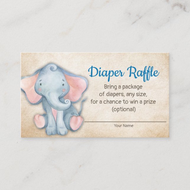 Jungel Elefant Baby Shower Blöja Lotteri Kort (Framsida)