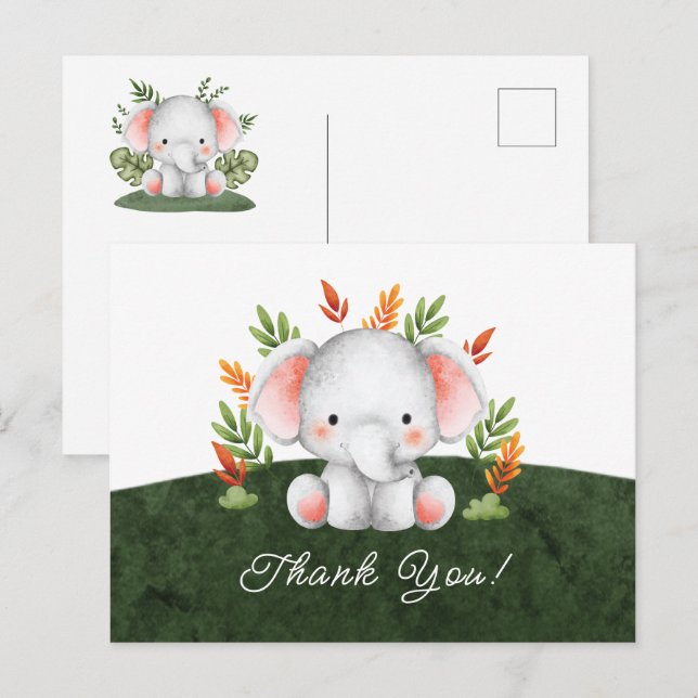 Jungel Elefant Baby Shower Tacksamhets Postkort Vykort (Fram/baksida)