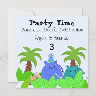 Jungel Flodhäst Födelsedagsinbjudan Inbjudningar