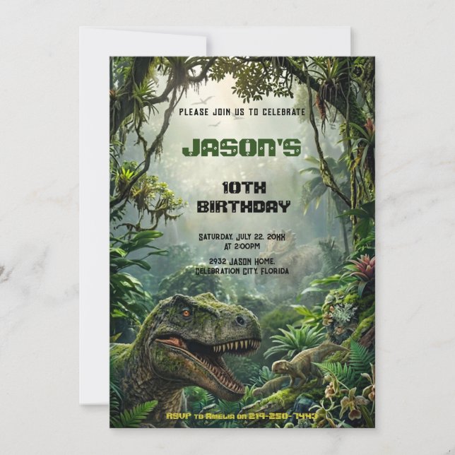 Jungel Jurassic T-Rex Äventyr i en uråldrig värld Inbjudningar (Framsida)