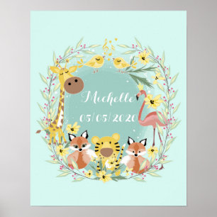 Jungeldjur, babyduschpojke eller flicka. poster