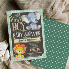 Jungeldjur pojke baby shower inbjudan