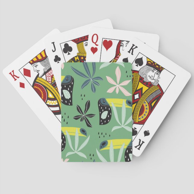 Jungeldjur, tropiskt inslag, sömlöst. casinokort (Baksidan)