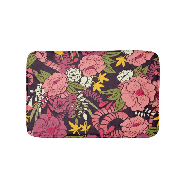 Jungelormar, tropiska blommor, vintage mönster. badrumsmatta (Framsidan)