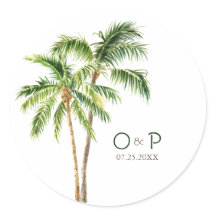 Jungelpalms vattenfärg tropisk klassisk rund stämp