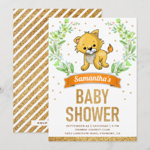 Jungelsafari Söt Lejon Babyfirande Inbjudningar