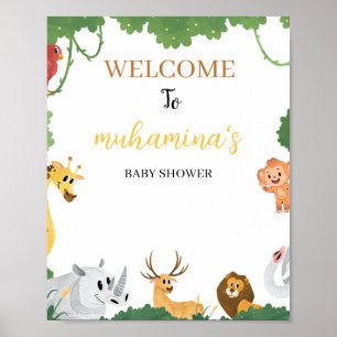 Jungelsafari Vilda Ettårs Baby Shower Välkomstaffi Poster