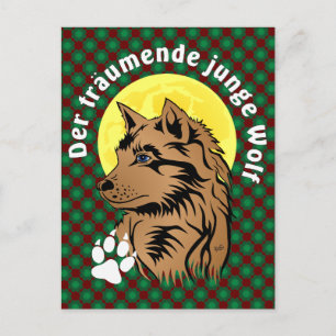 junger träumender Varg Postkarte Vykort