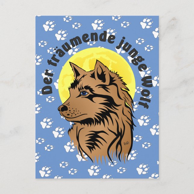 junger träumender Varg Postkarte Vykort (Framsida)