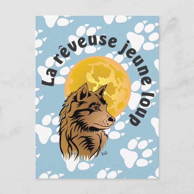 junger träumender Varg Postkarte Vykort (Framsida)