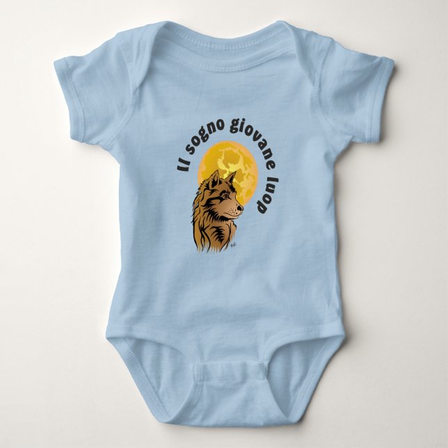 junger träumender Wolf Baby Strampler T Shirt (Framsida)