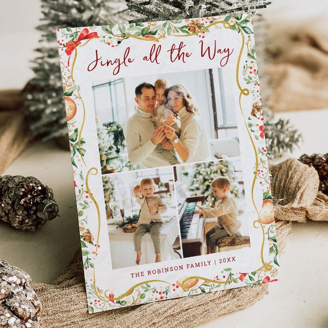 Jungfoto för botaniska Greenery Mönster Jingle Julkort (Skapare uppladdad)