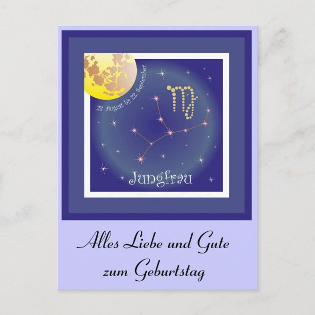 Jungfrau 23. August bis 23. September Postkarte Vykort (Framsida)