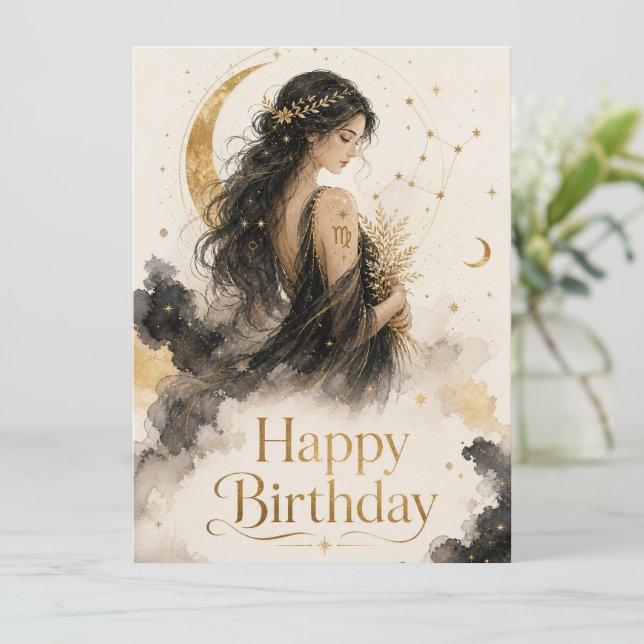 Jungfrau Happy Birthday Aquarell Design (Stående Fram)