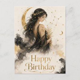 Jungfrau Happy Birthday Aquarell Design Vykort
