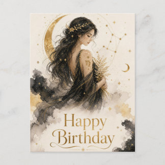 Jungfrau Happy Birthday Aquarell Design Vykort