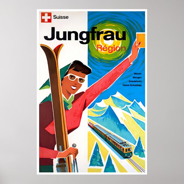 Jungfrau skidposter Schweiz rese konsttryck Poster (Framsidan)