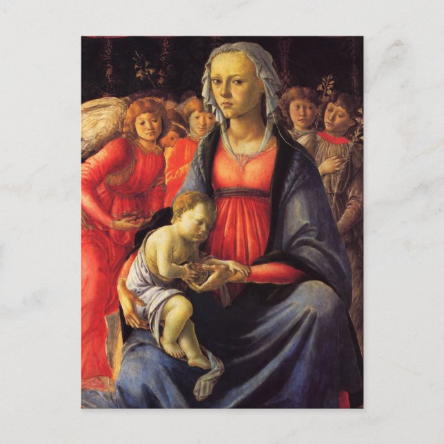 Jungfru & barn och fem änglar av Botticelli Postc Vykort (Framsida)