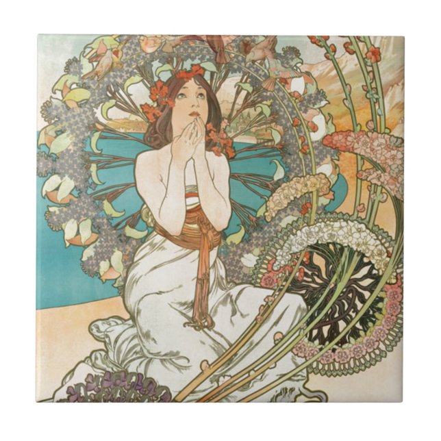 Jungfru i bön kakelplatta (Framsidan)