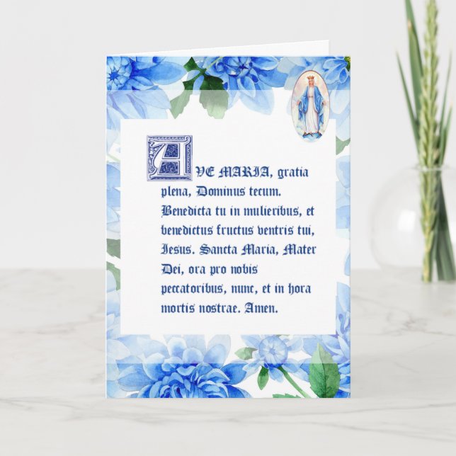 JUNGFRU MARIA | AVE MARIA LATIN | BLÅ DAHLIOR KORT (Framsida)