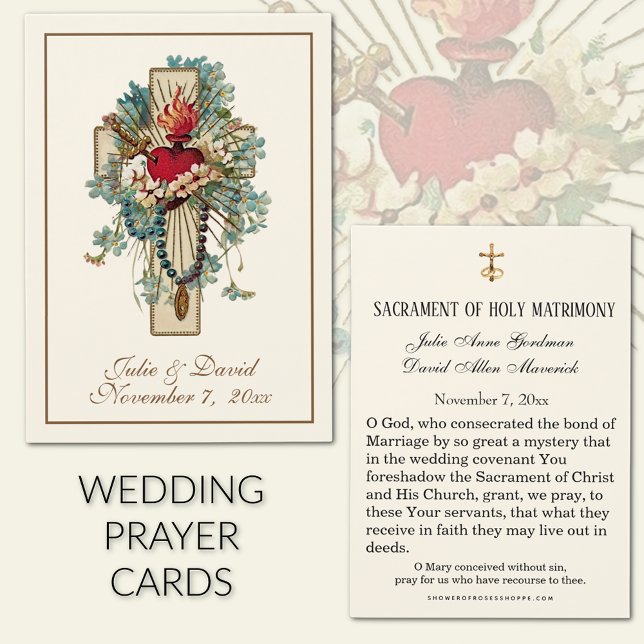 Jungfru Maria Blå Blommig Bröllopspresentkort  Visitkort (Traditional Catholic Immaculate Heart of Mary Wedding Prayer Cards)