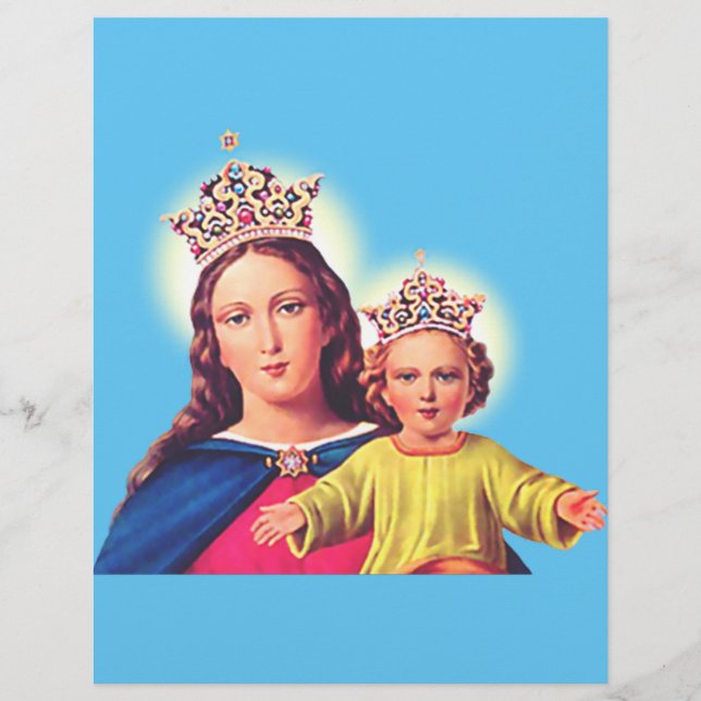 Jungfru Maria drottning med Jesus Reklamblad (Framsidan)