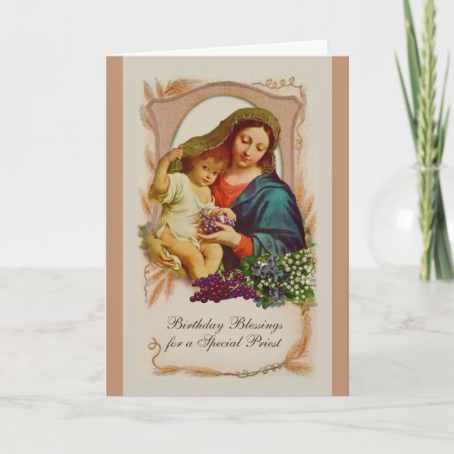 Jungfru Maria Jesus Katolsk Präst Födelsedagsbön Kort (Framsida)