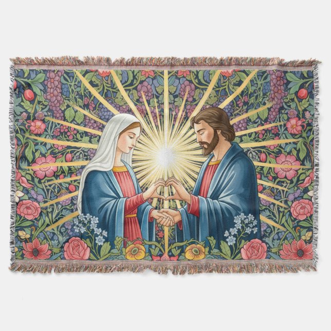 Jungfru Maria & Jesus Kristus hjärta / kristen kon Filt (Framsidan)