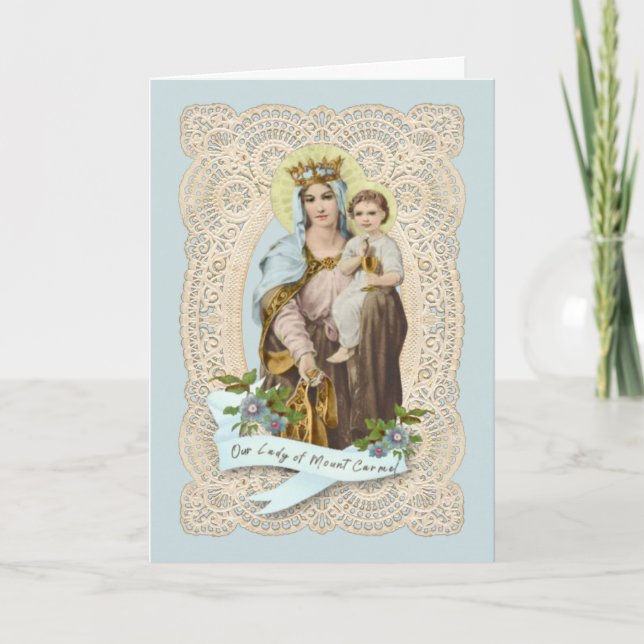 Jungfru Maria Jesus Religiös Mount Carmel Kort (Framsida)