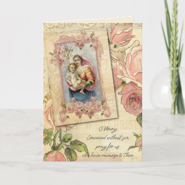Jungfru Maria Jesus Religiösa Vintage Rosor Kort (Framsida)