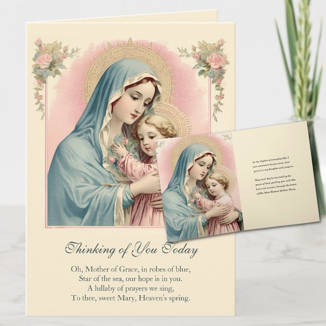 Jungfru Maria Jesus Tänker på Dig Bön Kort (Share the blessings and convey your warm sentiments to your loved ones. )