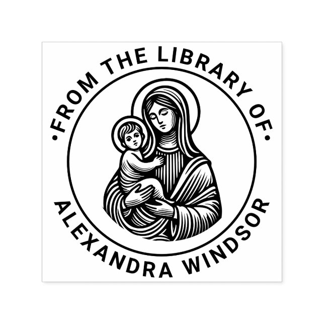 Jungfru Maria Jesusbarnet #2 Biblioteksboknamn Självfärgande Stämpel (Design)
