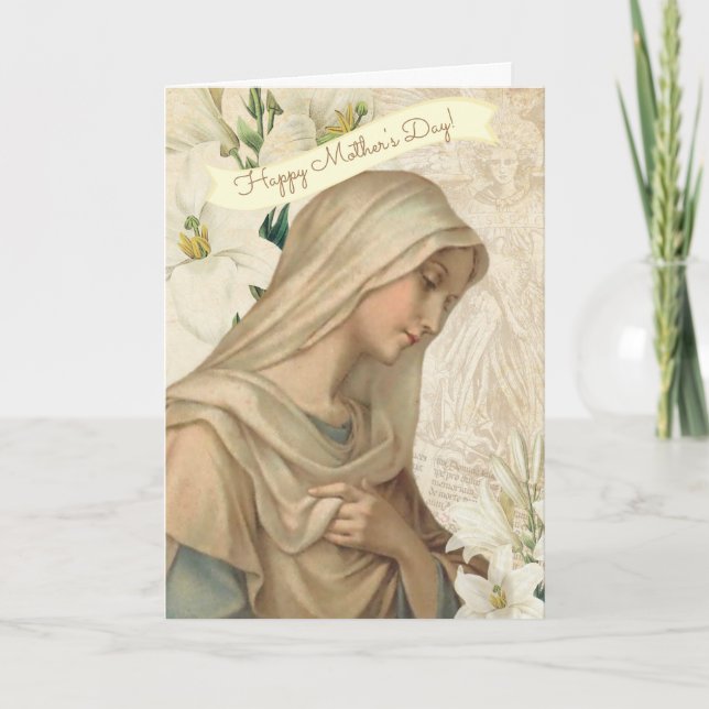 Jungfru Maria Liljor Religiös Ängel Vintage Kort (Framsida)