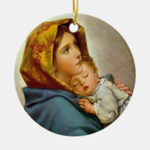 Jungfru Maria och barn vintage Madonna Julgransprydnad Keramik