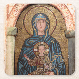 Jungfru Maria och Jesus mosaik Underlägg Papper Kvadrat