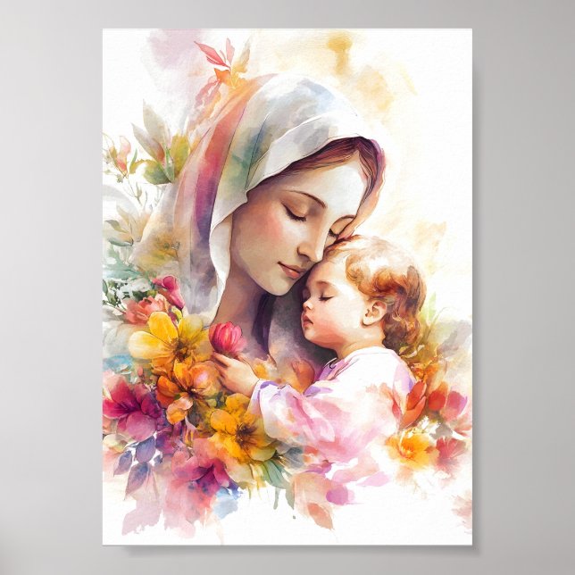Jungfru Maria och Jesusbarnet Madonna Saliga Moder Poster (Framsidan)