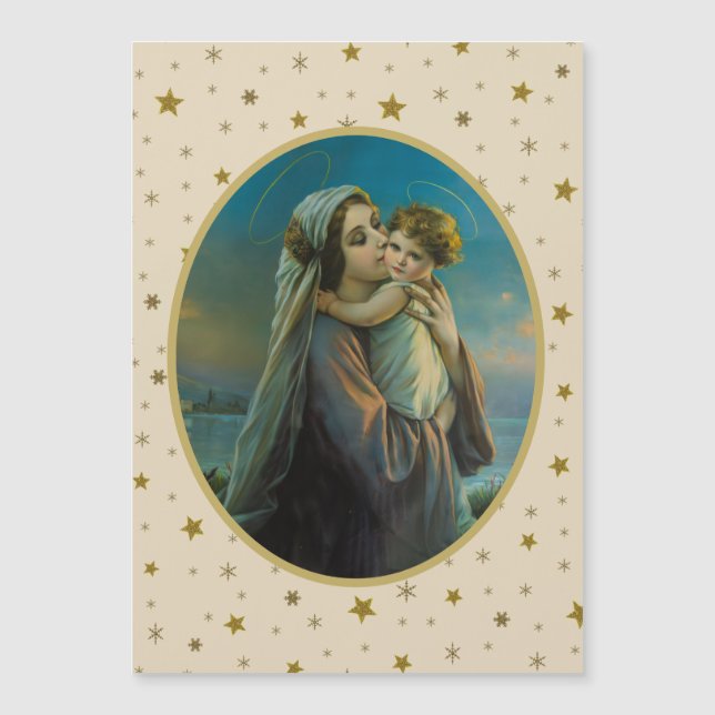 Jungfru Maria och Jesusbarnet på stjärnrik bakgrun (Framsida)