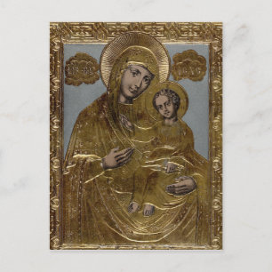 Jungfru Maria och spädbarn Jesus Kristus gyllene e Vykort