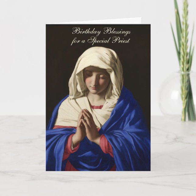 Jungfru Maria religiös präst födelsedagsbön Kort (Framsida)