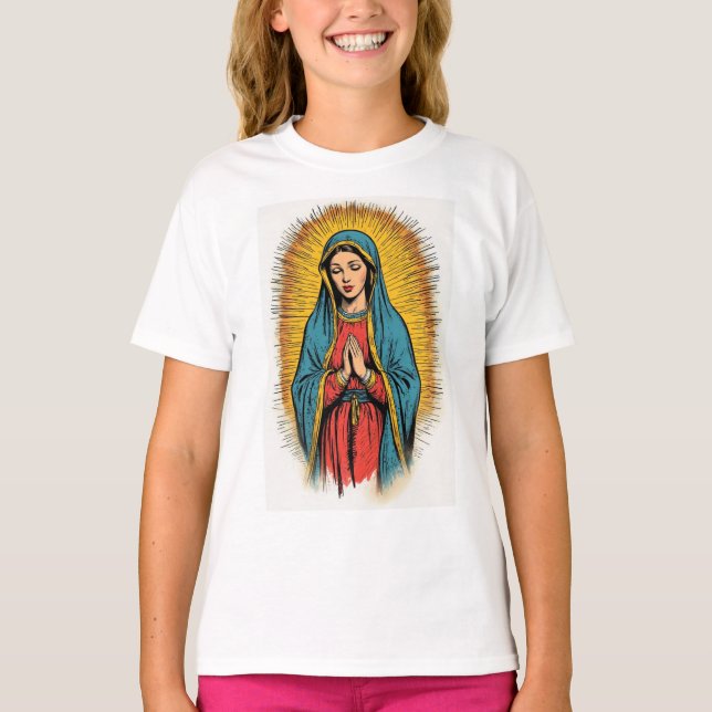 Jungfru Maria Retro Flicktröja T Shirt (Framsida)