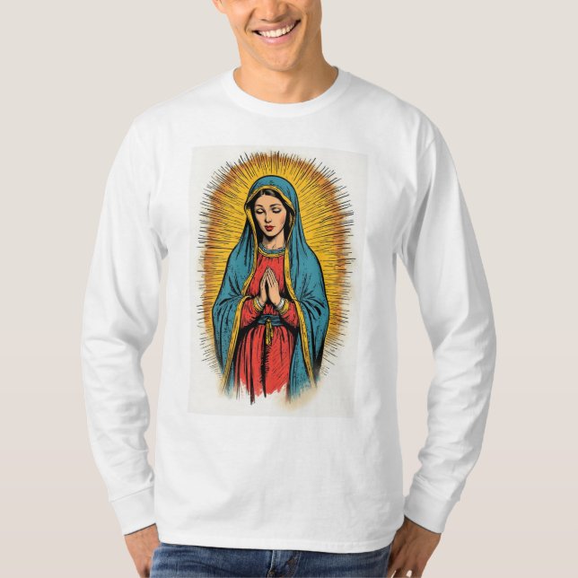 Jungfru Maria Retro herr långärmad t-shirt (Framsida)