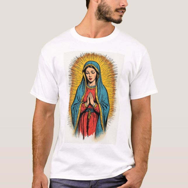 Jungfru Maria Retro Herrtröja T Shirt (Framsida)
