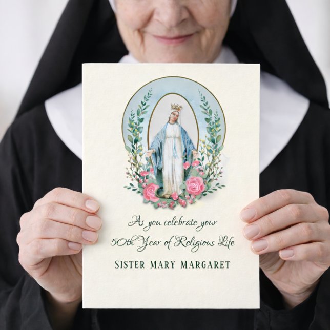 Jungfru Maria Rosor Katolsk Nunna Religiöst Liv Helgkort (Skapare uppladdad)