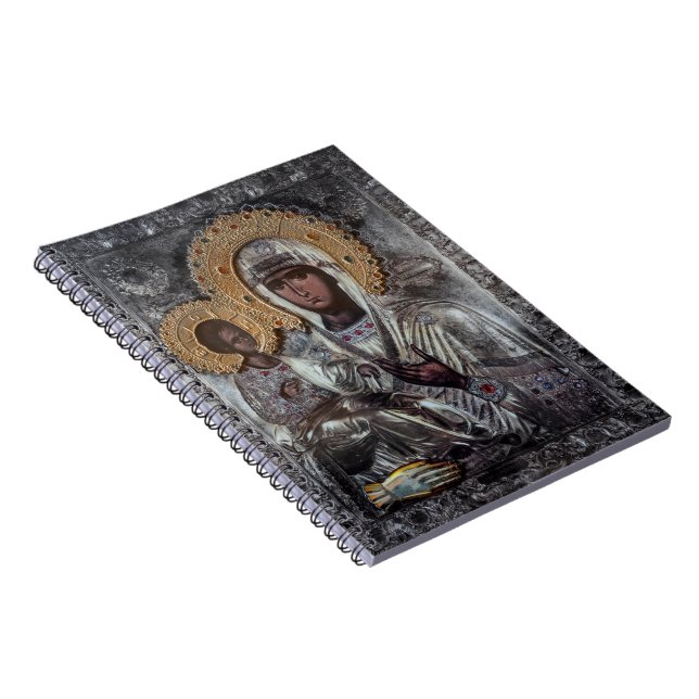 Jungfru Maria Trehandad Ikon Religiös Anteckningsbok (Högra Sidan)