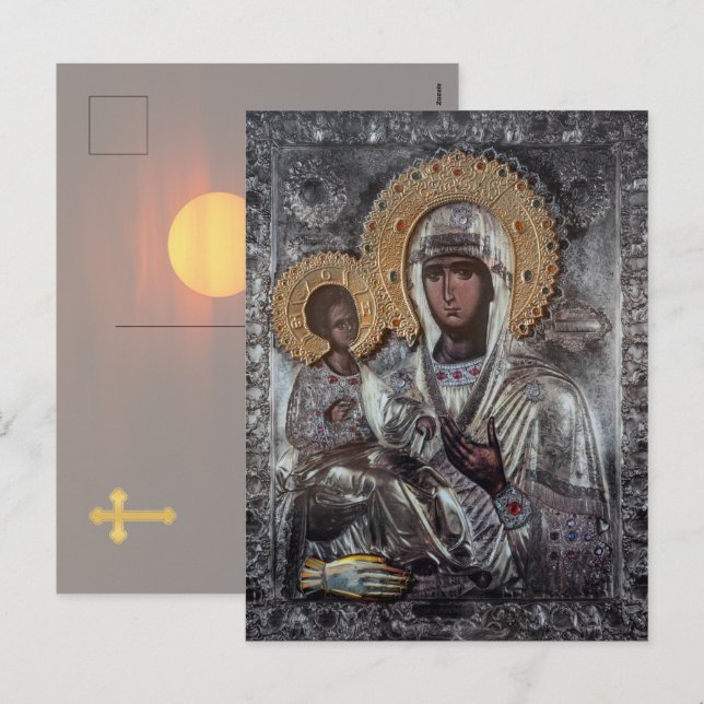 Jungfru Maria Trehandad Ikon Religiös Helg Vykort (Fram/baksida)