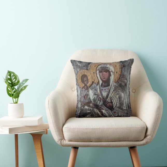 Jungfru Maria Trehandad Ikon Religiös Kudde (Stol)
