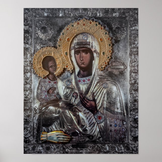 Jungfru Maria Trehandaikon Religiös Poster (Framsidan)