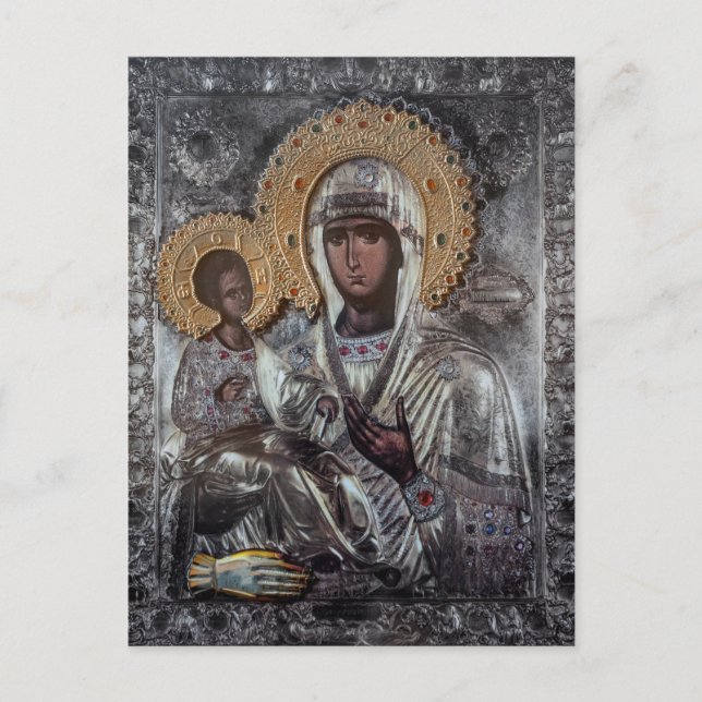 Jungfru Maria Trehandaikon Religiös Vykort (Framsida)