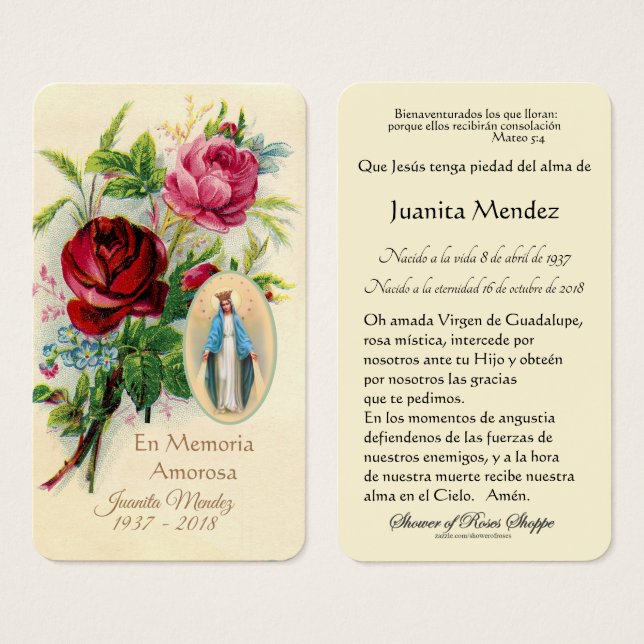 Jungfru Mary Ro Religiösa Prayer Card Visitkort (Framsida & baksida)