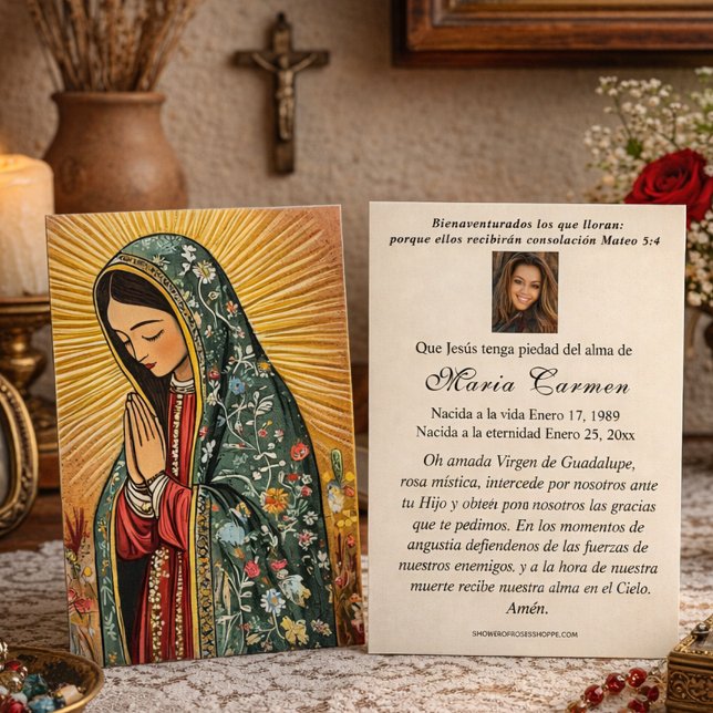 Jungfru Mexico Guadalupe spansk begravningsbön Visitkort (Skapare uppladdad)
